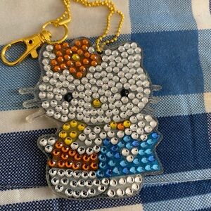 Handmade Hello Kitty Sparkling Rhinestone Keychain - Orange, Blue, White